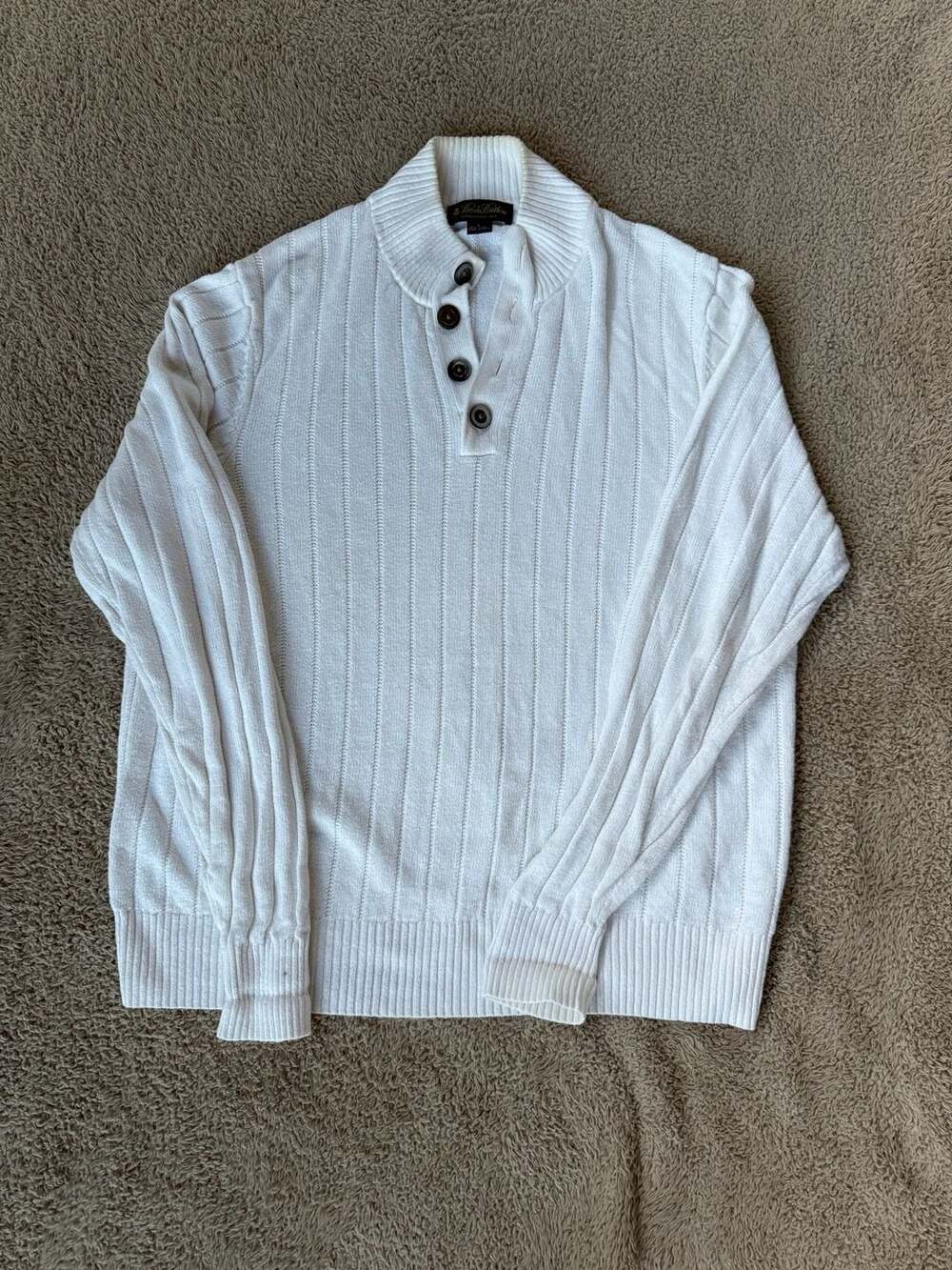 Brooks Brothers Mock Neck Sweater Size L White Ribbed Button